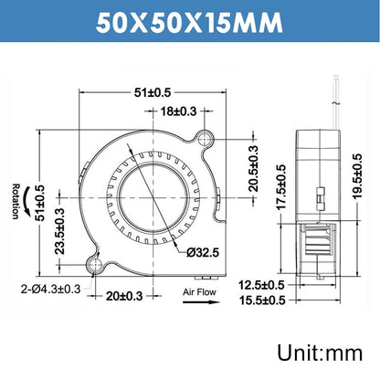 WINSINN 50mm USB Blower Fan 5V 5015 50x15mm Turbine Turbo Brushless (Pack of 4Pcs)