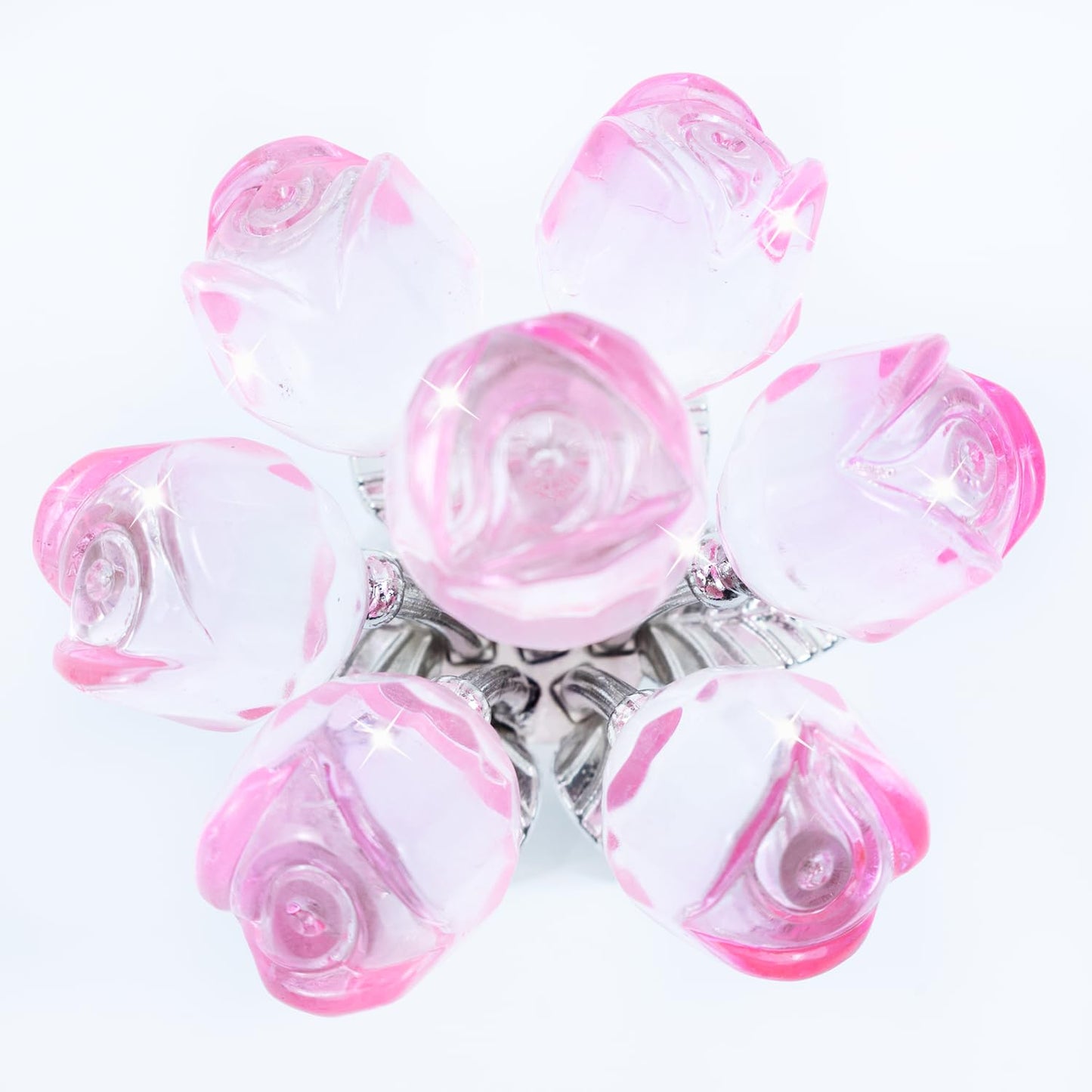 YINBEILIXU Crystal Rose Flower Figurine with Round Vase, Crystal Flowers, Glass Flowers, Glass Rose, Crystal Figurine Gifts for Women Mom Wife,Birthday Anniversary Home Decor, Silver Leaf (Pink)