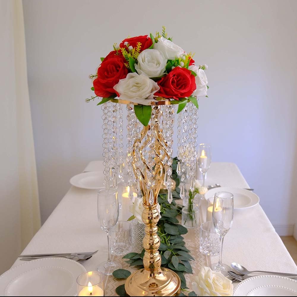 MEISHAONV 6 pcs 21.65 Inch Wedding Gold Flower Centerpieces Crystal Metal Flower Vase Wedding Centerpieces for Tables Decorations
