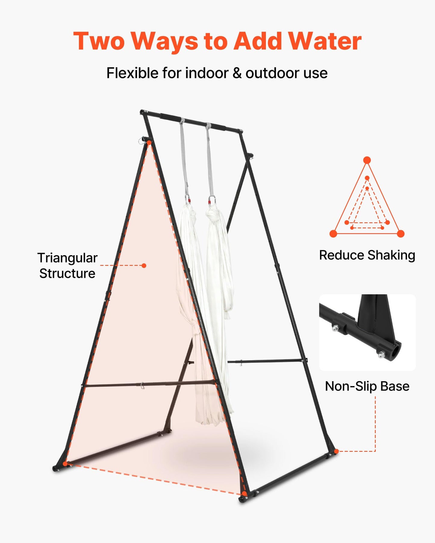 VEVOR Yoga Stand Frame, Max 440.9 lbs Load Swing Stand, Triangular Structure Aerial Rig, Aerial Silk Stands with EVA Foam & 6.6-Yard Yoga Hammock, 4-Level Horizontal & 6-Level Vertical Adjustment
