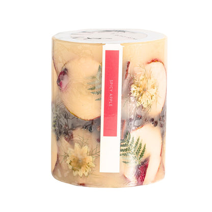 Rosy Rings Small Round Botanical Candle - Spicy Apple 5.5" Burn Time 120 Hours Notes of Cardamom, Cinnamon, Clove, Long Lasting Candles, Candle Gifts