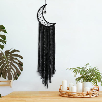 Dream Catcher Black Moon Dream Catchers with Crystal Stone, Handmade Gothic Wall Hanging, Witchy Woven Boho Decor for Bedroom Bohemian Home Decoration Ornament Craft Gift (Black)