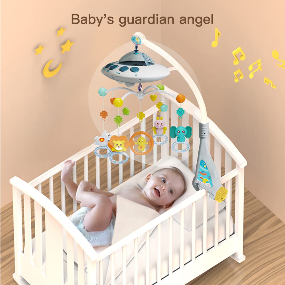 Eners Baby Crib Mobile with Music and Lights, Mobile for Crib with Remote Control, Rotation, Moon and Star Projection, Baby Crib Toys for Boys Girls (Biue)