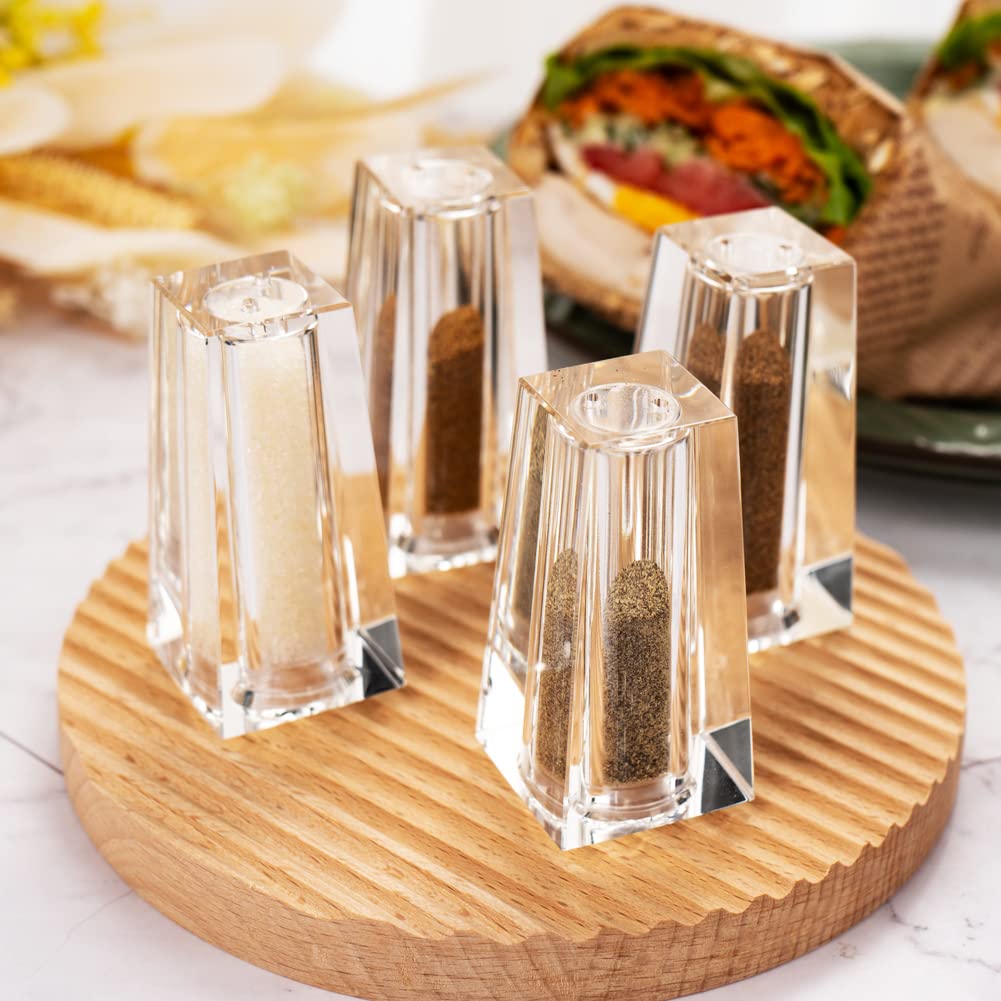 Maxistal Salt and Pepper Shaker Set Spice Dispenser Refillable Design Cut Crystal Seasoning Shaker Kitchen Decor for Cooking Table, RV, Dinner Party, Camping BBQ (Set Of 4)