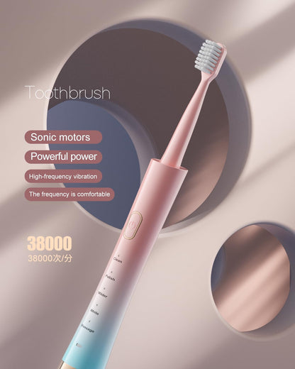 Sonic Electric Toothbrush for Adults, USB Rechargeable Sonic Toothbrush with 8 Brush Heads, Smart Timer, 5 Modes, 2-Hour Fast Charge Last 30 Days, Pink
