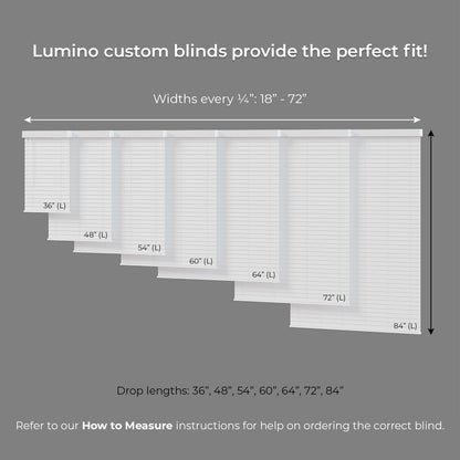 2 Inch Cordless Faux Wood Blind with Contemporary Valance - 23" W x 64" L - White, Over 900 Custom Sizes Starting at 19.97, Smooth Room Darkening Slats for Interior Windows by Lumino