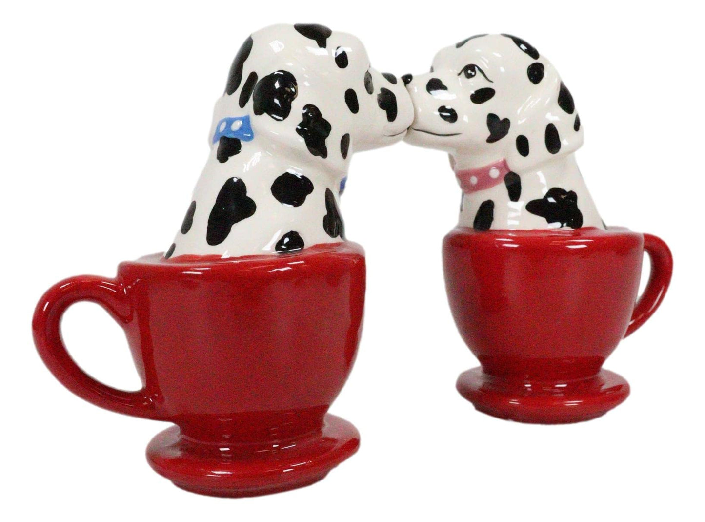Ebros Ceramic Fire Station Teacup Dalmatian Dogs Pedigree Dog Breed in Tea Cups Salt and Pepper Shakers Figurine Set Pet Pal Pups Puppy Love Male Female Dog Decor Kitchen Dining Table Accessory