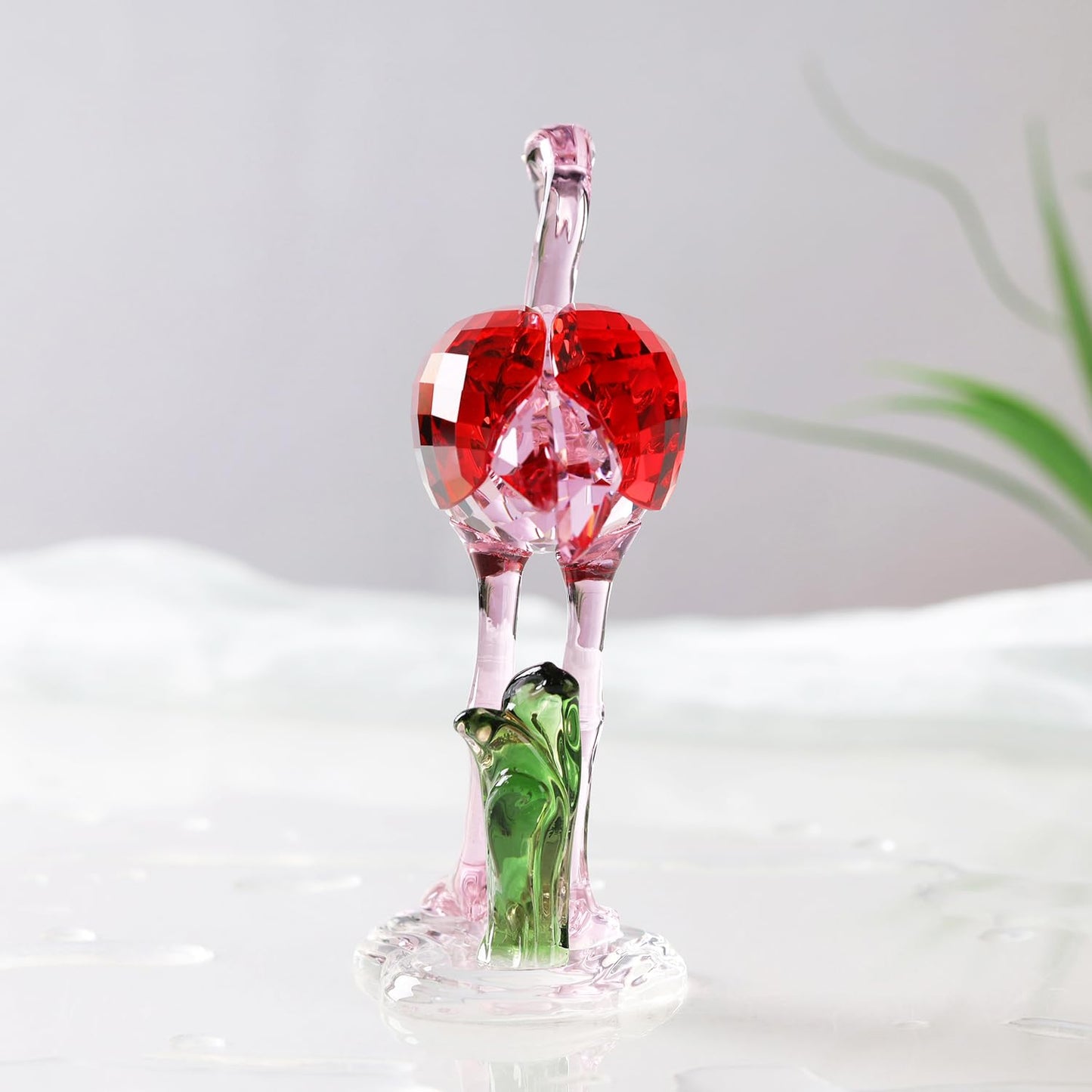 DOJOZ Crystal Flamingo Realistic Animal Art Figurine Collection Table top Ornament Statue Home Decor
