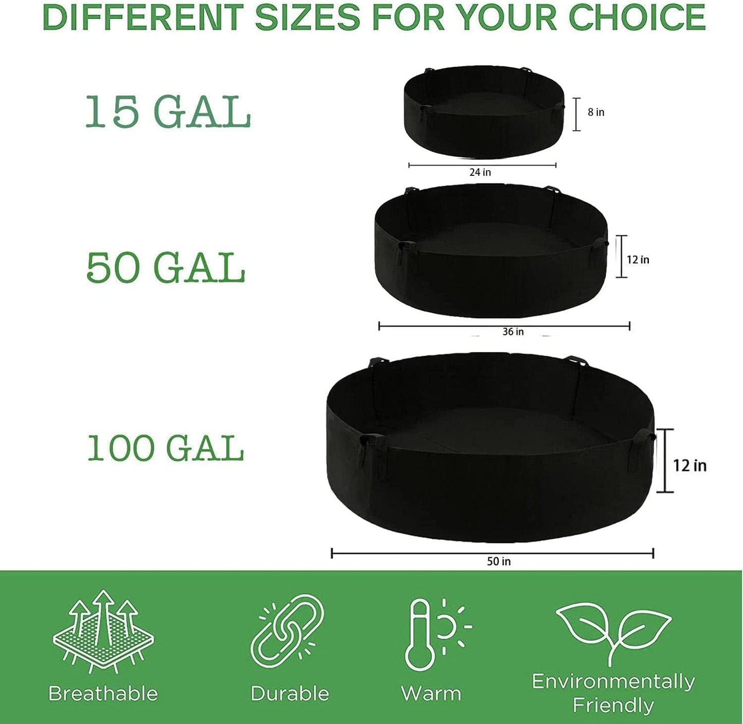 ZtohPyo 2-Pack 15 Gallon Grow Bags,Round Fabric Raised Garden Beds with 2 Handles,Durable Garden Planter Cloth Pots Container to Grow Vegetables for Outdoor Plants