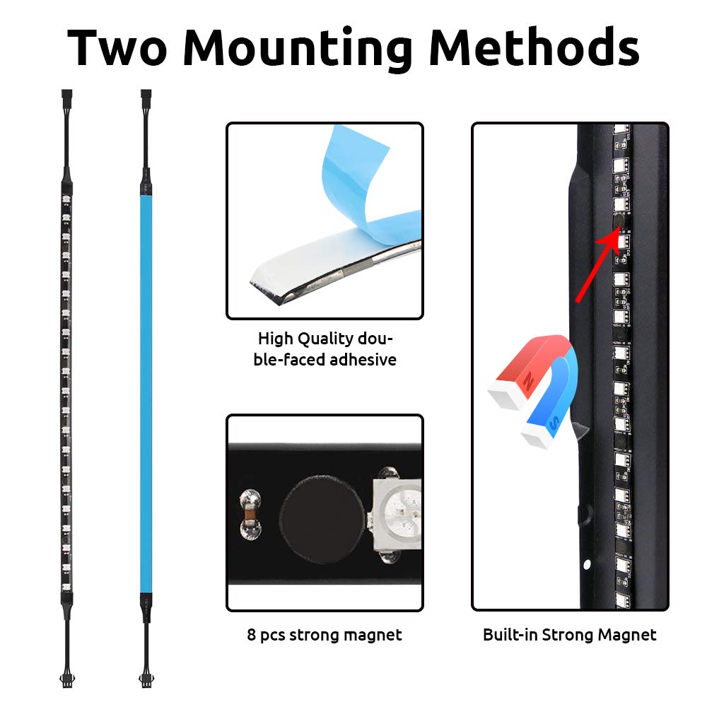 Speclux PC Addressable RGB LED Strip Lights Kit - Magnetic PC Case Lighting, 2PCS 42LEDs ARGB Strip for 5V 3pin RGB Header Motherboard Asus Aura, Asrock RGB Led, Gigabyte RGB Fusion, MSI Mystic Light