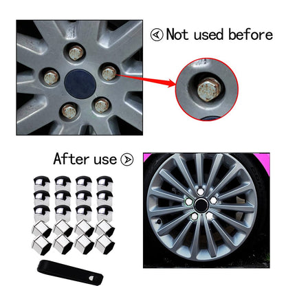 Nihfien 20 Pcs Wheel Lug Nut Covers Bolt Caps,19mm Silver Universal Anti-Rust Car Tire Nut Caps Bolt Cover,Hexagonal Plastic Tire Bolt with Removal Tool (Silver)