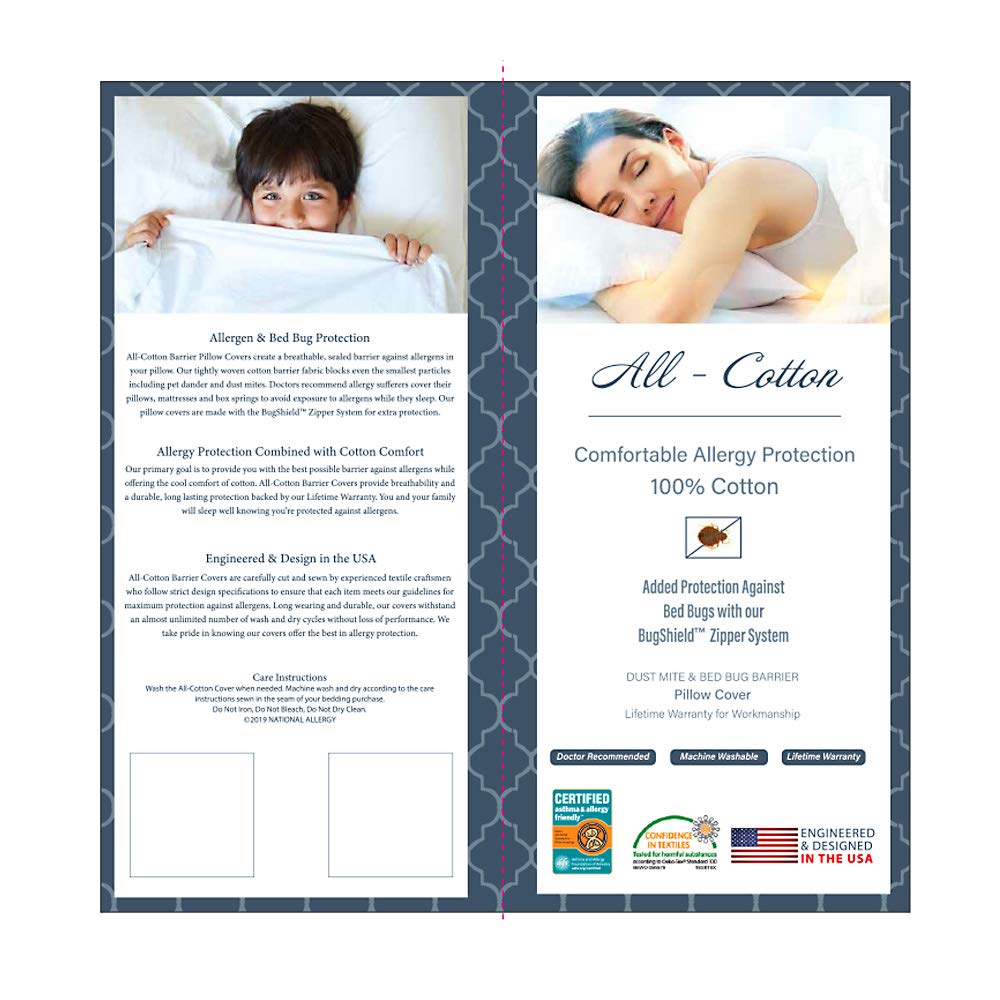 National Allergy Bedding Set Bundle - 100% Cotton Hypoallergenic Pillow Protectors (King Size - 2 Pack) & Mattress Encasement (King Size, 12-Inch Deep)