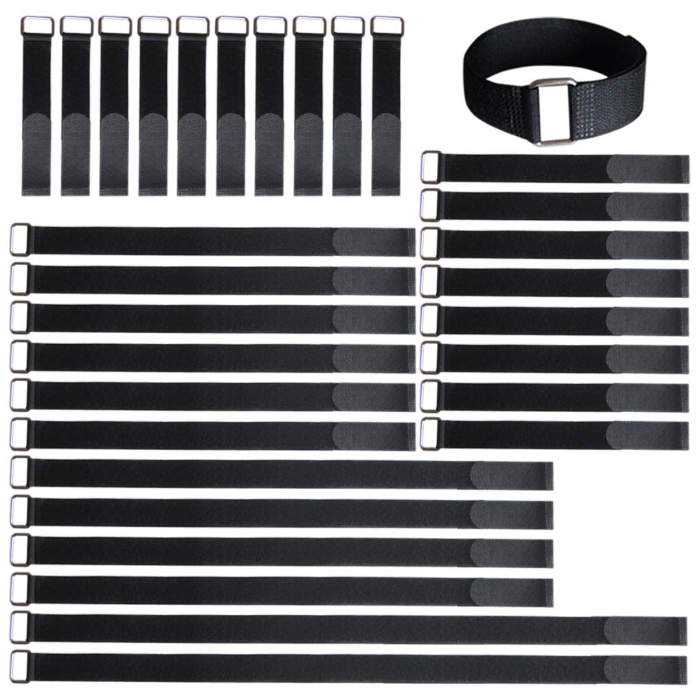 VIGAER 8"12"18"24"30" Hook and Loop Fastening Cable Strap - 30 Pack Reusable Nylon Extend Securing Strap - Adjustable Cinch Strap with Buckle