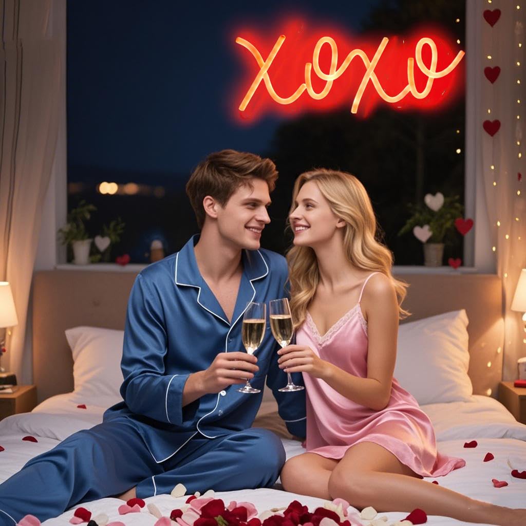 Neon Sign Lights XOXO, Modern Wedding Décor Signs,XOXO Neon Light with Dimmable Switch and Hanging Chain for Bedroom Dorm Hotel Pub Bar Wedding Party Decor,Valentine's Gifts for Her,11.4x4.3In