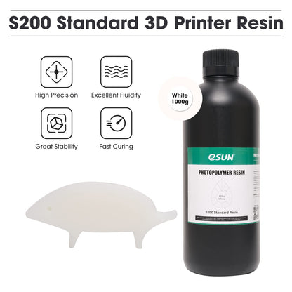 eSUN 3D Printer Rapid Resin, 405nm LCD UV-Curing S200 Standard Photopolymer Resin with High Precision and Macaron Color 3D Printing Liquid for Photon LCD 3D Printer, 1000g White