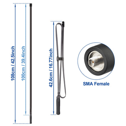 Bingfu Dual Band VHF UHF 136-460MHz 108CM Foldable CS Tactical SMA Female Aerial Antenna for Wouxun Baofeng BF-F8HP UV-5R UV-82 BF-888S GT-3 Handheld Ham Two Way Radio Walkie Talkie