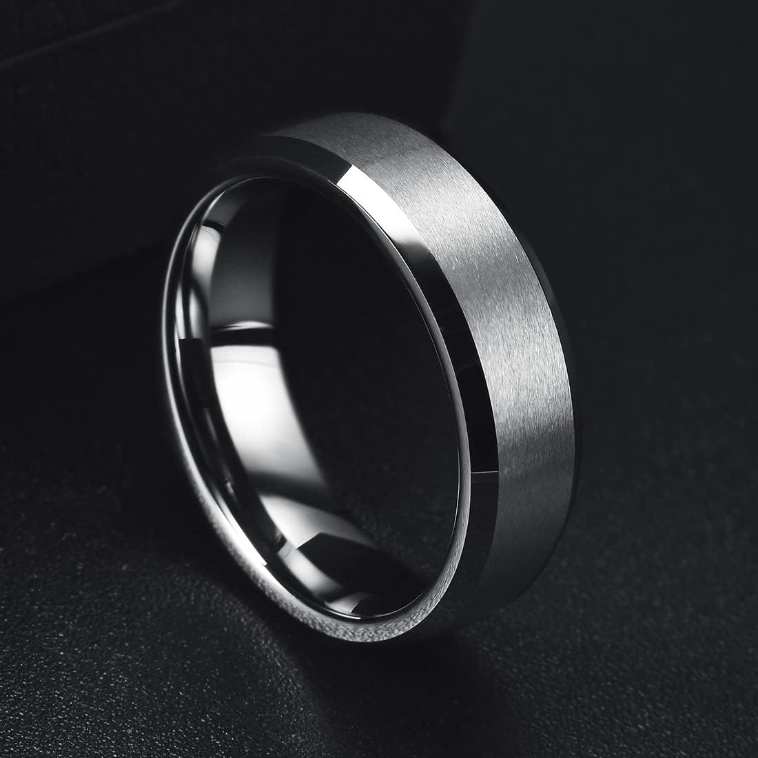 King Will 6mm Men's Silver Wedding Ring - Brushed Matte Surface, Beveled Polished Edge, Comfort Fit Size11