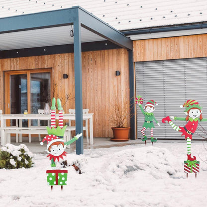 shenruifa Christmas Elf Garden Stake, Metal Gnome Yard Stake Wrought Iron Elf Ornament Yard Signs Decor Outdoor Holiday Decoration (a)