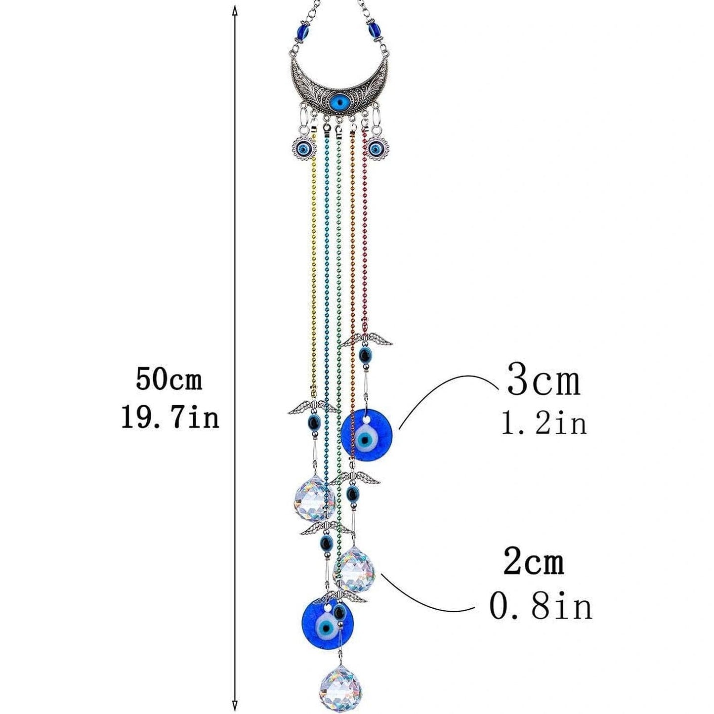 20 Inch Blue Evil Eye Hanging Crystal Suncatcher Ornament, Chakra Energy Crystal Ball Prism Pendant Rainbow Maker for Christmas Tree, Window & Home Decor Protection