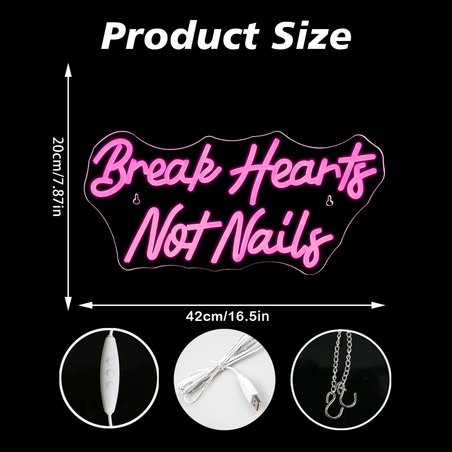 VVYXX Break Heart Not Nails Neon Sign for Wall Decor,Neon Light Pink LED Neon Light for Bedroom Nails Salon Beauty Room Shop Decoration Gift