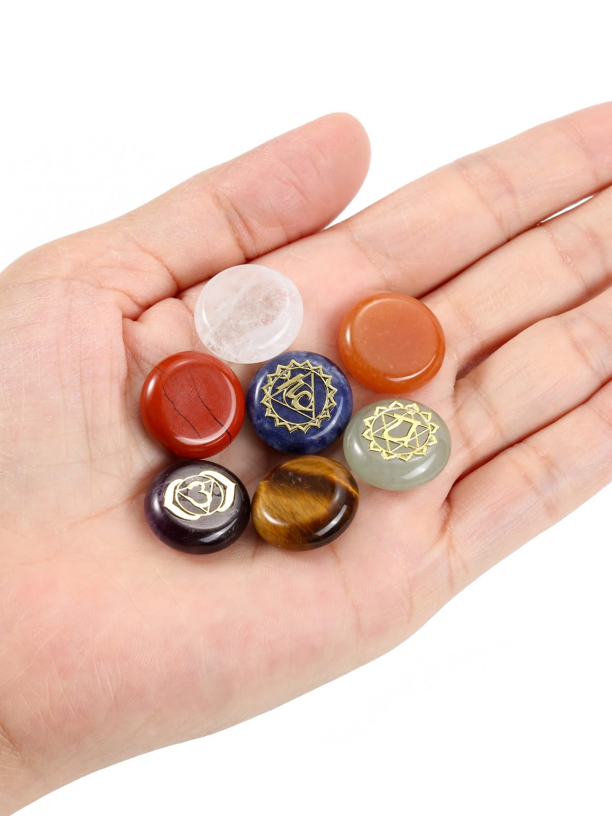 GEHECRST Chakra Crystals Stones Set 7 Chakra Healing Energy Crystals Gemstones Reiki Symbol Polished Pocket Palm Stone for Stress Relief Reiki Chakra Balancing Meditation Decoration Crystal Gifts