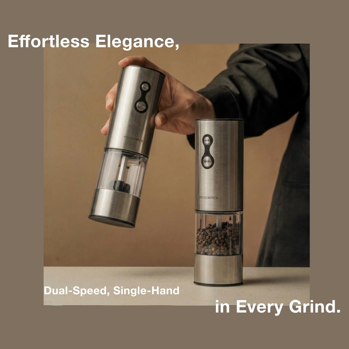 Electric Salt and Pepper Grinder Set USB-C Rechargeable, Dual-Speed Automatic Salt and Pepper Mills with 9 Adjustable Coarseness, Ceramic Burr, LED Light, Refillable, (Stainless Steel)