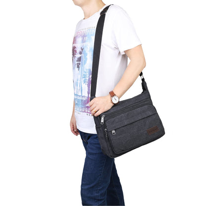 JAKAGO Messenger Shoulder Bag 13 Inch, Multi Pockets Canvas Crossbody Bag for Men/Woman,Casual Lightweight Satchel for Travel Outdoor Hiking Working Daily Use (Black)