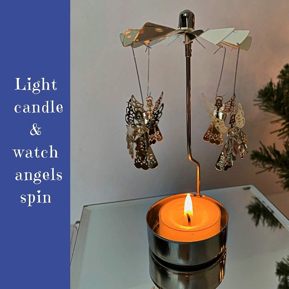 Angel Candle Holder with Flameless LED Tea Light Candle, Silver Scandinavian Angel Design, Christmas Candle Decoration, Winter Table Centerpiece, Holiday Home Décor, 6 Inch Tall