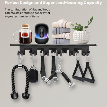 Floating Shelf Organizer Compatible with Tonal Accessories Wall Mount Hanger with Hooks T-Lock Adapters Home Gym Weight wall Storage Equipment Metal Rack Holder Bracket Hanger Black Workout Fitness