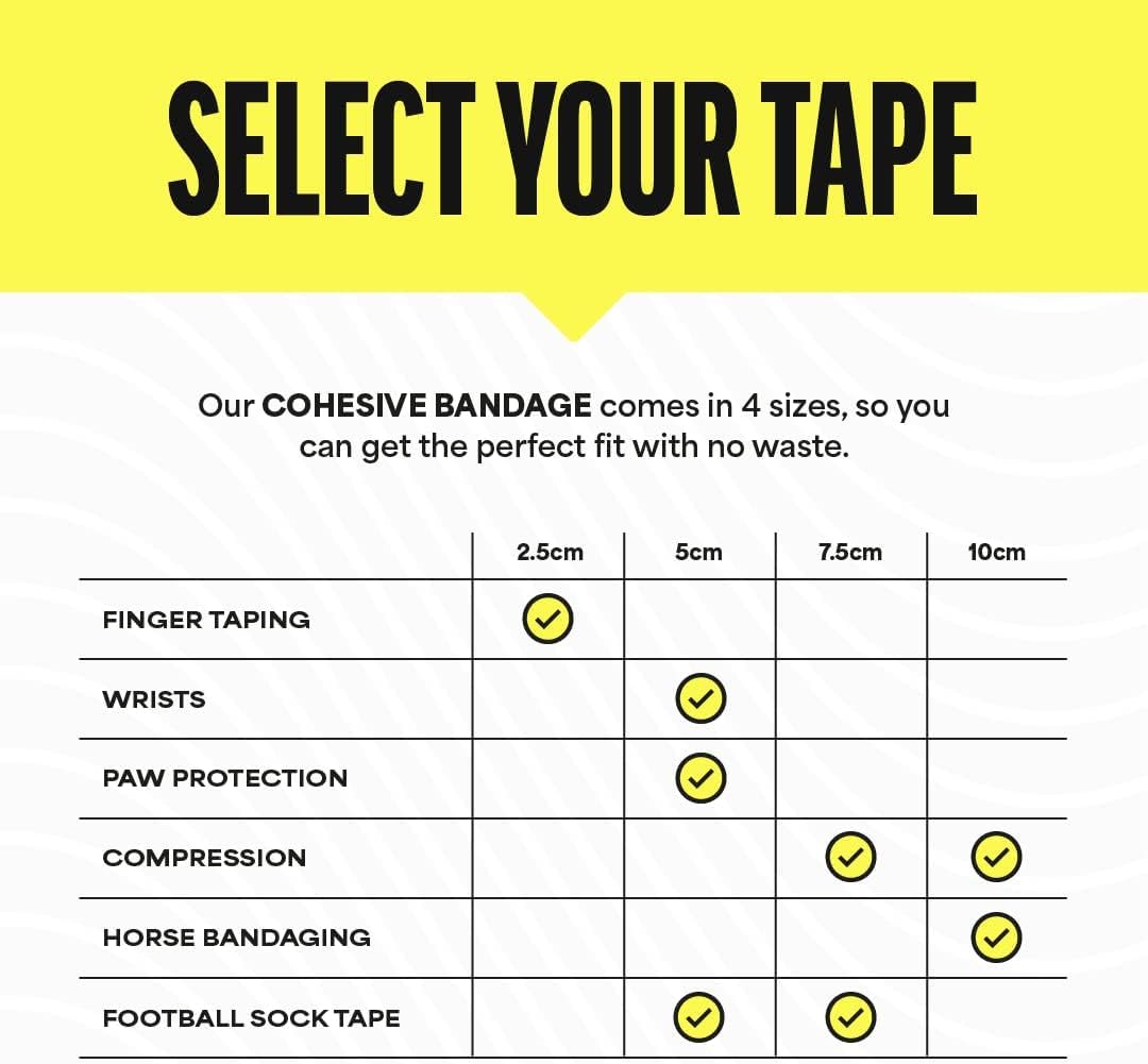 6 Rolls SPORTTAPE Self Adhesive Cohesive Bandage, Dog Bandage, Vet Wrap for Horses | 7.5cm x 4.5m - Black | Cohesive Wrap for Compression | Football Sock Tape, Shin Pad Tape, Wrist & Ankle