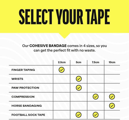 6 Rolls SPORTTAPE Self Adhesive Cohesive Bandage, Dog Bandage, Vet Wrap for Horses | 7.5cm x 4.5m - Black | Cohesive Wrap for Compression | Football Sock Tape, Shin Pad Tape, Wrist & Ankle