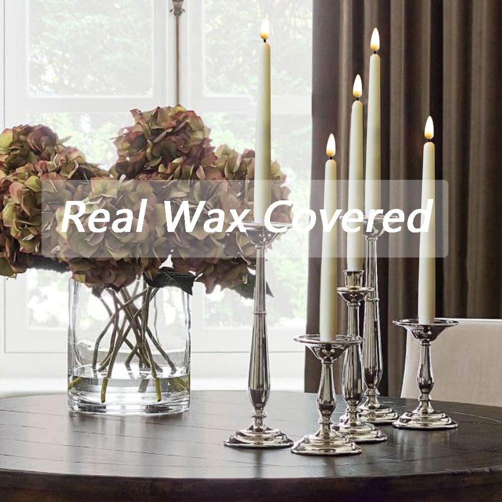 NONNO & ZGF 10 Pack Flameless Taper Candles, Ivory Wax Coverd, 11-Inch, LED Battery Flickering Bright Candle with 2 Remote Controls, Timer, for Wedding, Family Dinner, Party, Festive or Home Decor