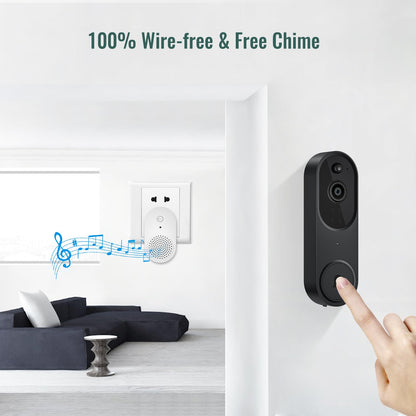 1080p Video Doorbell Camera Wireless with Chime, AI Human Detection, 2-Way Audio, FHD Live View, Wire-Free, Night Vision, Cloud Storage, Battery Powered, Indoor Outdoor Surveillance (Black)
