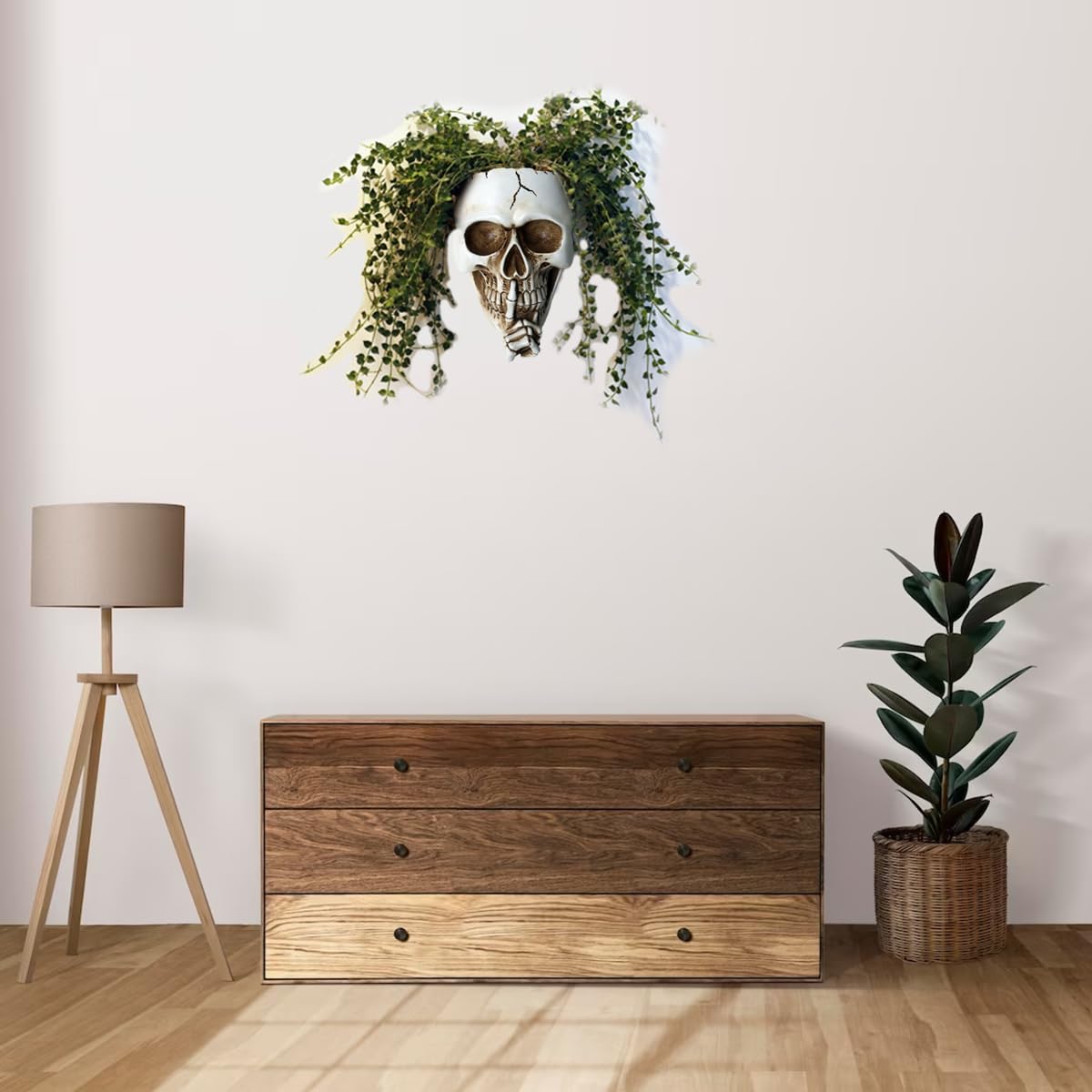 Dolkgy Skull Wall Planter for Indoor Outdoor Plants, Hanging Skull Vase Unique Face Flower Pot Head Planters, White Resin Skeleton Gothic Planter for Home Decorations