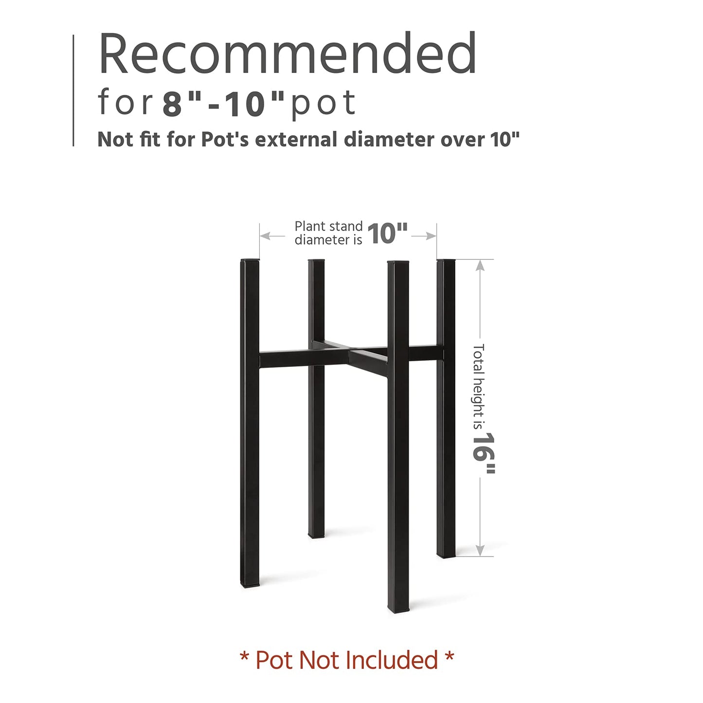 Mkono Plant Stand - EXCLUDING Plant Pot, Mid Century Modern Tall Metal Stand Indoor Flower Potted Holder, Display Rack, Fits Up to 10 Inch Planter, Black