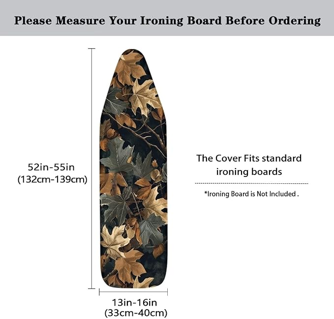 Leaves Ironing Board Cover, Full Scorch Resistant Padding, Elastic Edges