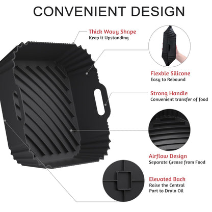 Air Fryer Silicone Liners 2 Pack, Reusable Square Air fryer Basket Liners, 4-7Qt Silicone Baking Tray for Instant Air fryer, Oven Microwave Pot Accessories, Food Grade Kitchen Gadgets