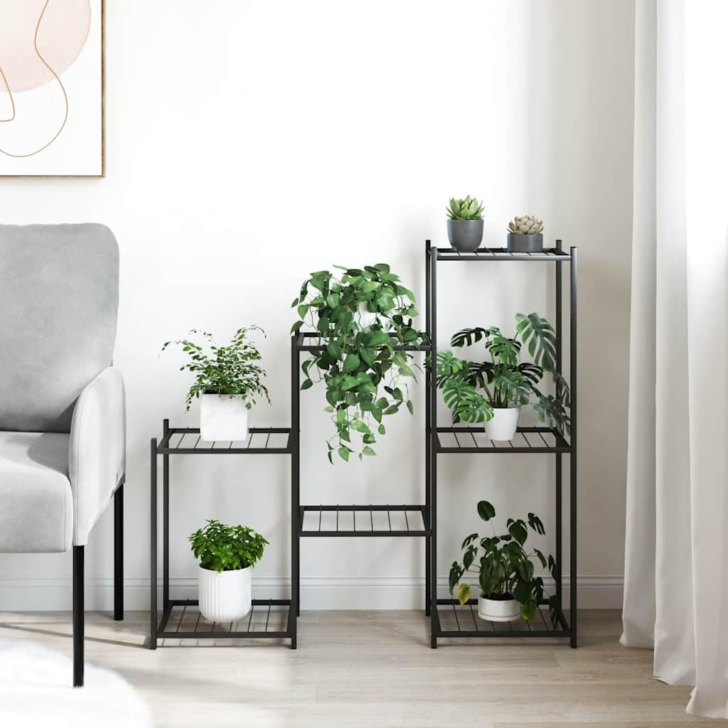 MBDRKVGF 5-Tier Metal Flower Stand, Indoor Outdoor Plant Shelf for Corner, Black Iron Display Rack for Living Room Balcony, Modern Vertical Tiered Plant Holder