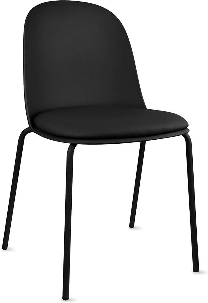 2xhome Modern Stackable Armless Dining Chair | Plastic Shell Seat with Metal Legs | Indoor or Outdoor Use | Home Kitchen Patio (1, Black, Padded Seat)