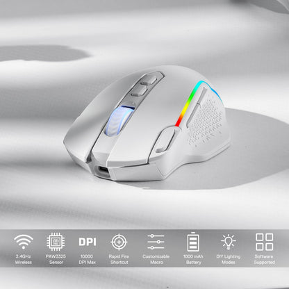 Redragon M810 Pro Wireless Gaming Mouse, 10000 DPI Wired/Wireless Gamer Mouse w/Rapid Fire Key, 8 Macro Buttons, 45-Hour Reliable Power Capacity and RGB Backlit for PC/Mac/Laptop
