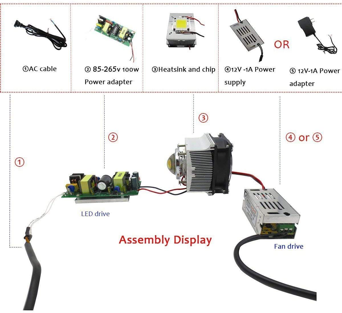 TX Aluminium Heatsink Cooling Fan+44mm Lens 60 Degree for 50W-100W LED Chip (3.11" L x 3.11" W x 29mm H, DIY Projector, Floodlight, Automobile Light, Plant Growth Light)