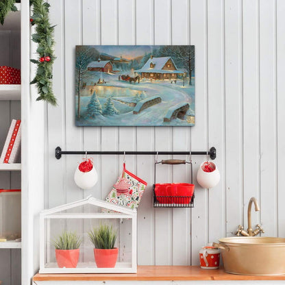 Renditions Gallery Country Winter Wall Art, Picturesque Christmas Scene, People Ice Skating, Snow Covered Barn, Premium Gallery Wrapped Canvas Decor, Ready to Hang, 8 in H x 12 in W, Made in America