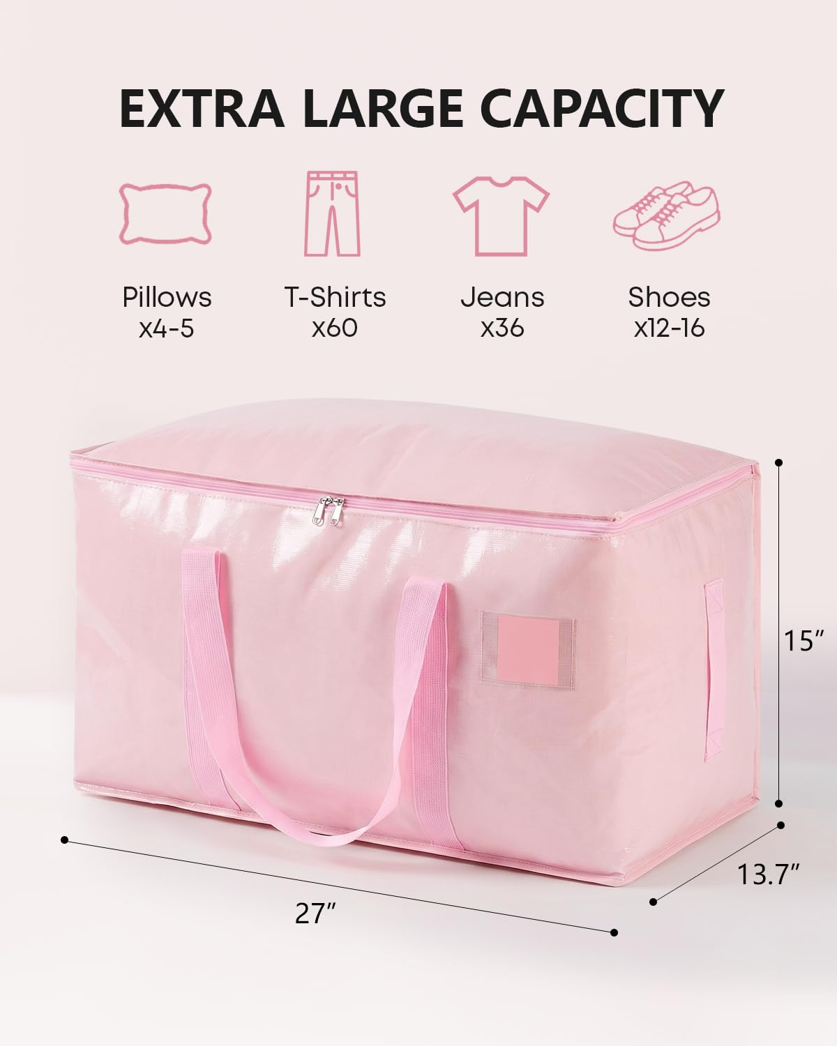 DAYSEON Heavy Duty Moving Bags Extra Large, Premium Storage Bags with Durable Zippers, Reinforced Handles, Moving Supplies for Clothes, Bedding, College Dorm Essentials, 8 Pack Pink
