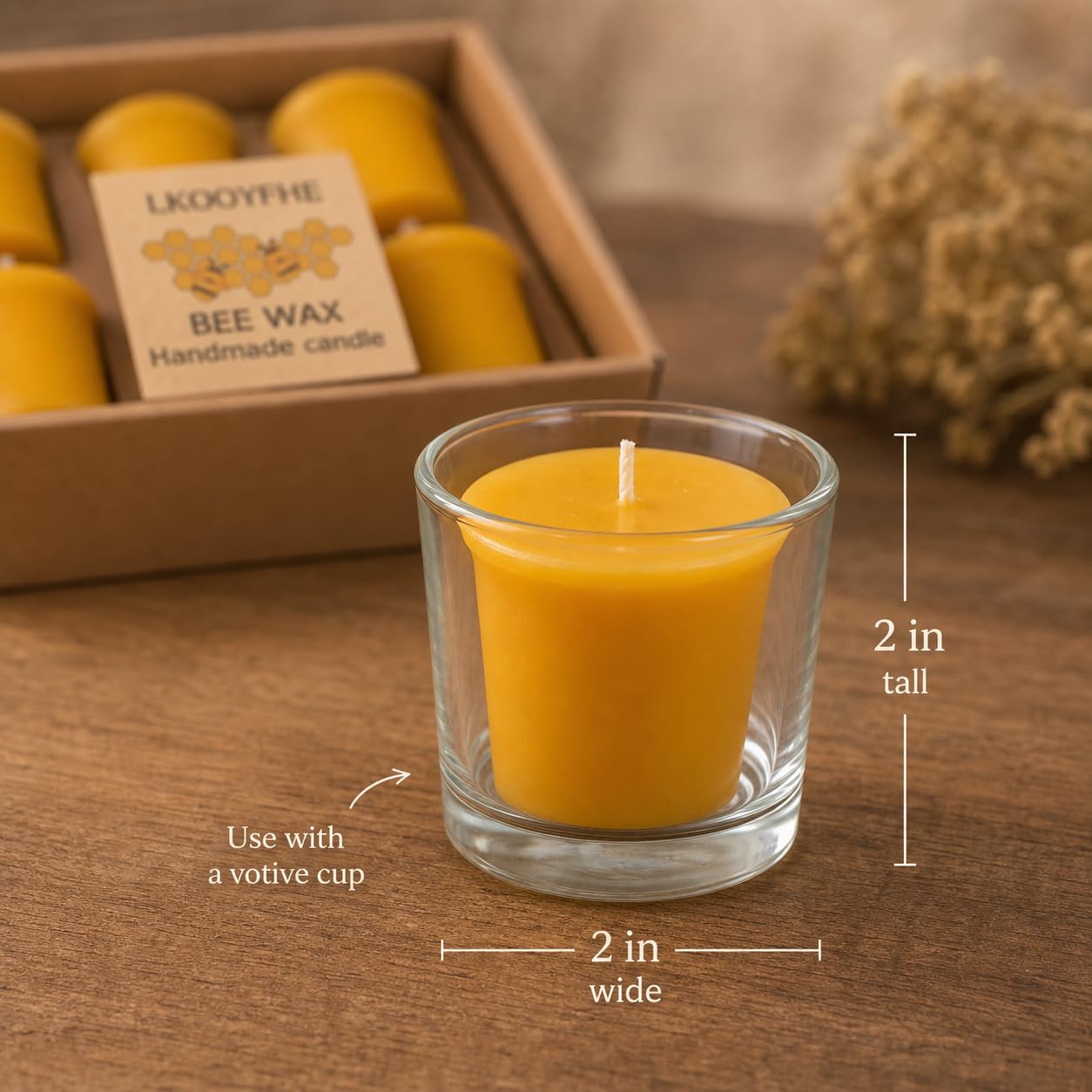 6 Pack Beeswax Votive Candles 2x2 Inch, 10-Hour Burn Time (60 Hrs Total), Smokeless & Unscented 100% Pure Natural Wax Candles for Prayer, Home Decor, Emergency & Weddings