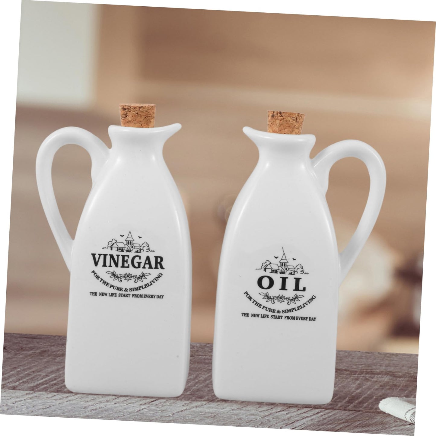 STOBAZA Japanese Style Oil and Vinegar Dispenser Set 4-Piece Seasoning Bottle Set for Soy Sauce Vinegar and Oil Ceramic Sauce Container with Cork Stopper for Kitchen Tabletop
