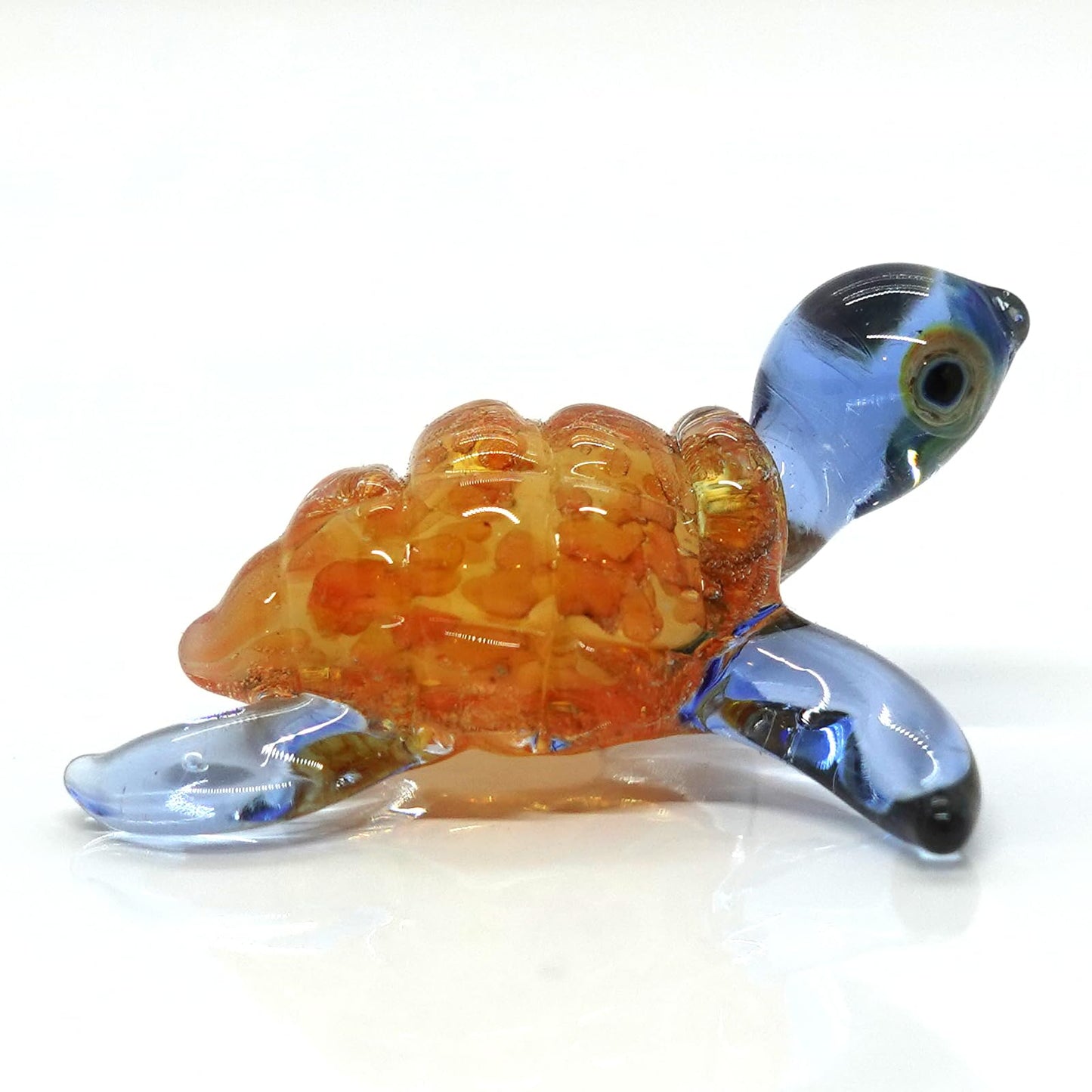 Sansukjai Turtle Sea Tiny Blown Glass Figurines Animals Art Collectible Handmade Gift Home Décor (Marble Orange Blue)