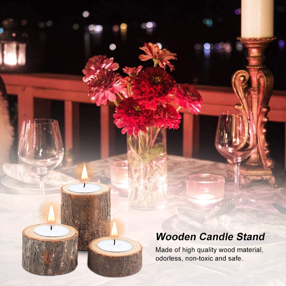 Tesytto Wooden Tea Light Candle Holders Set of 6, Personalized Natural Wooden Votive Tealight Holder for Rustic Centerpieces for Table, Great for Home, Wedding Various Festivals Decoration