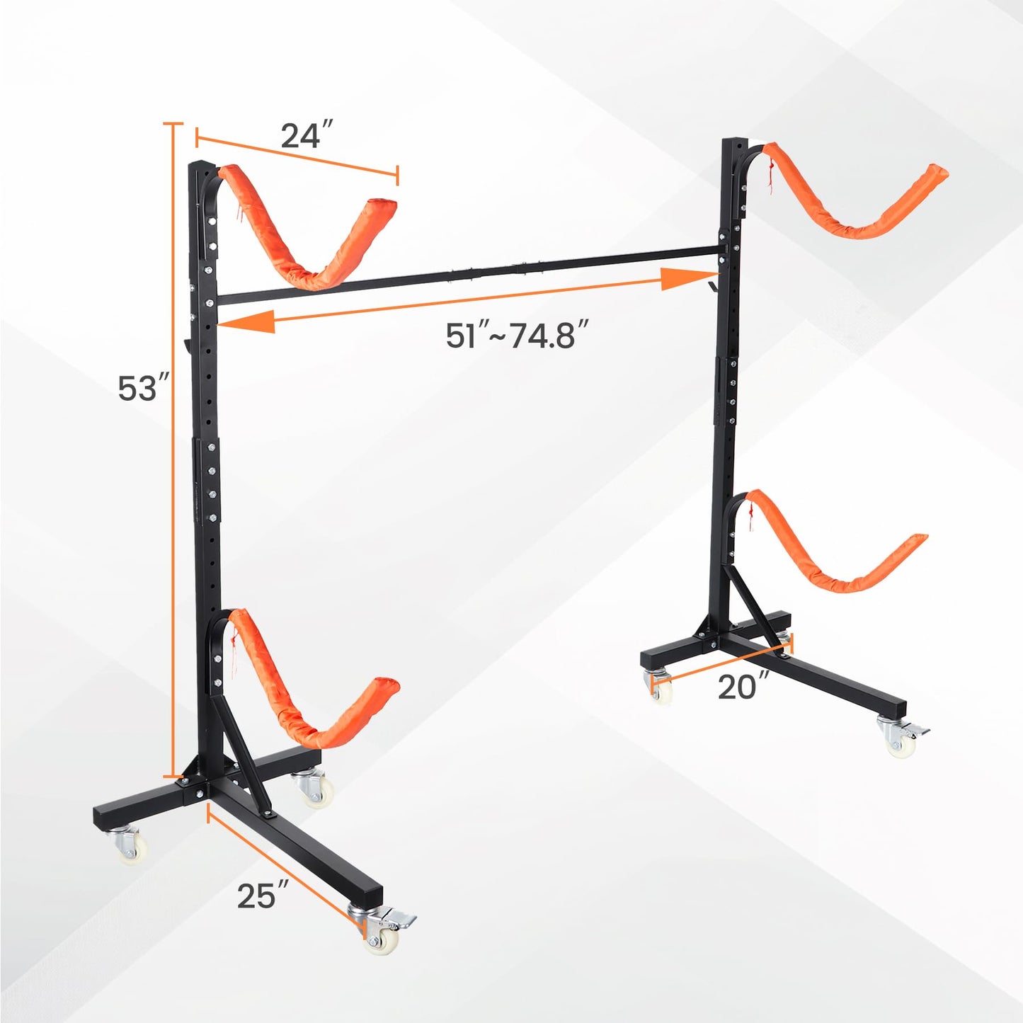 Neorexon Freestanding Kayak Storage Rack, Adjustable Kayak Racks Outdoor with 4 Lockable Wheels, Kayak Stands Heavy Duty Storage for Kayaks, Canoes, SUP and Surfboards - 2 Kayaks