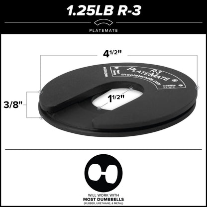 PlateMate 1.25 Lb each R-3 Micro Loading Weight Plates Use with Metal, Rubber, Vinyl or Urethane Dumbbells (Two Pair)