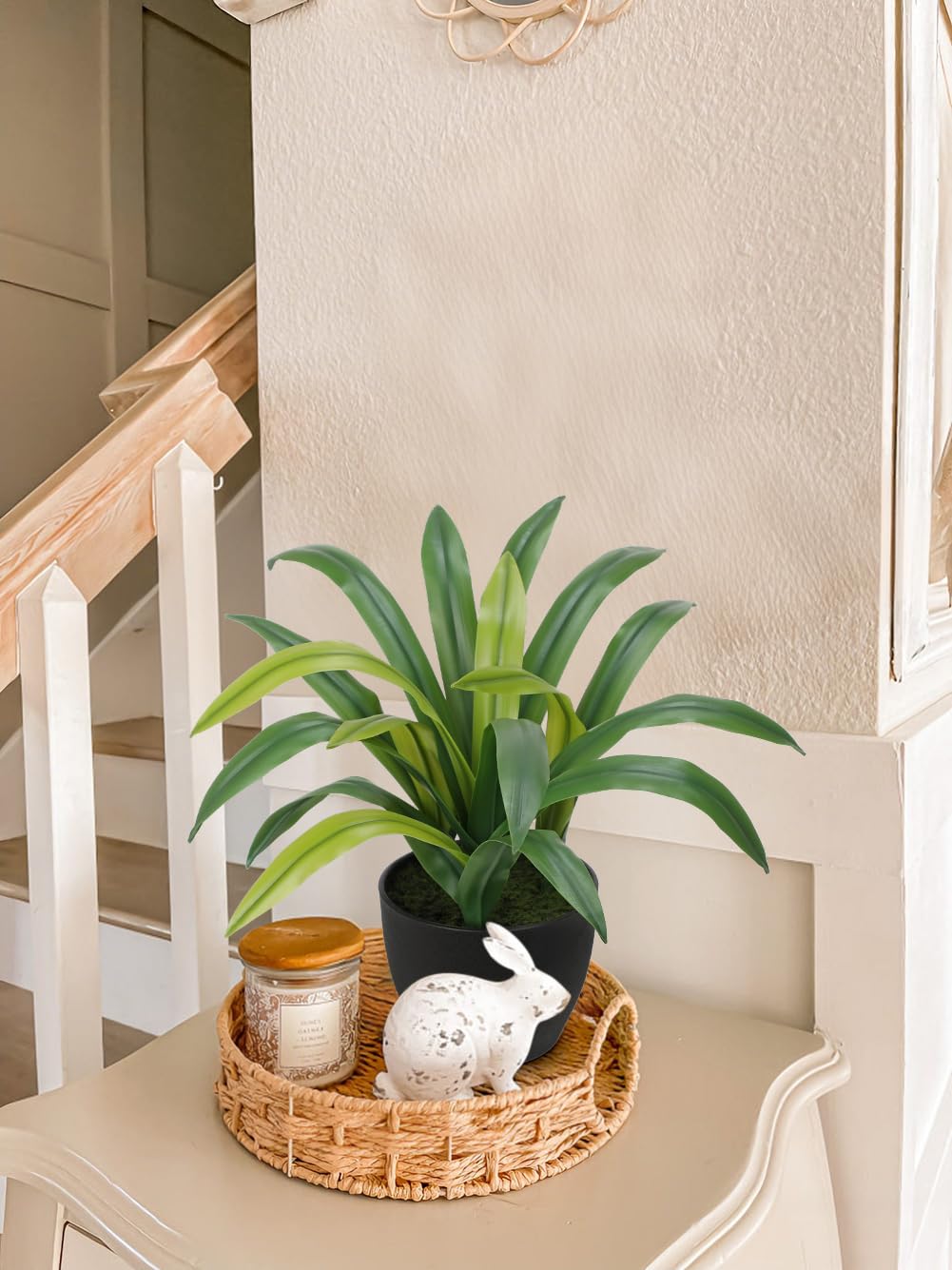 Hollyone Artificial Cymbidium Leaves Plants 13.7" Fake Spiked Agave Plant in Black Pot Faux Succulent Aloe Tropical Plants for Indoor Outdoor Modern Home Table Office Living Room Desk Decor